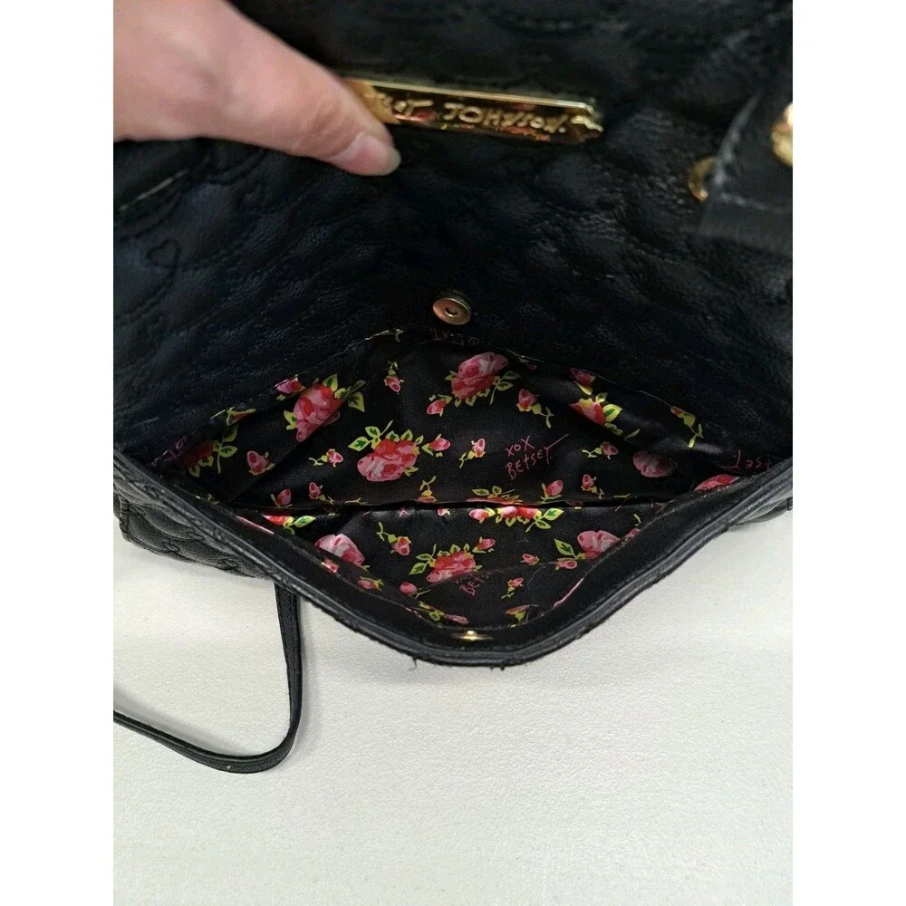 Betsey Johnson Quilted Satchel Black Bag - Picture 9 of 15